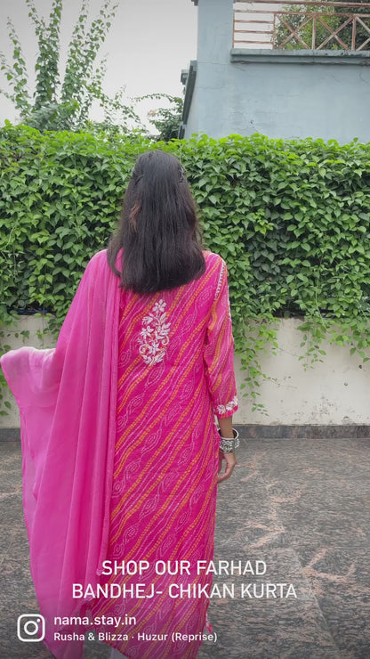 Farhad Gulab Bandhej-Chikan Kurta