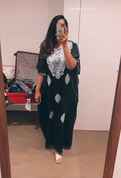 Sable Black Kashmiri Embroidered Long Kaftan