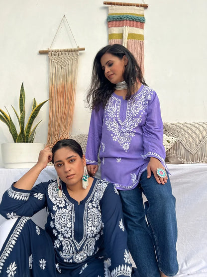 Bano Royal Blue Hand Embroidered Kurta
