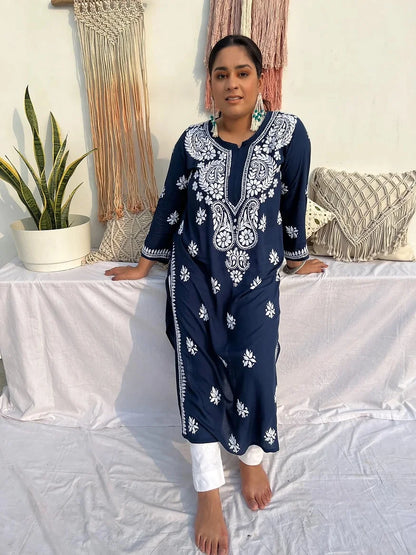 Bano Royal Blue Hand Embroidered Kurta