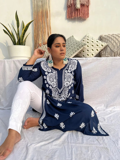 Bano Royal Blue Hand Embroidered Kurta