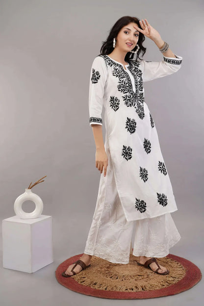 white Chikankari straight Kurta 2
