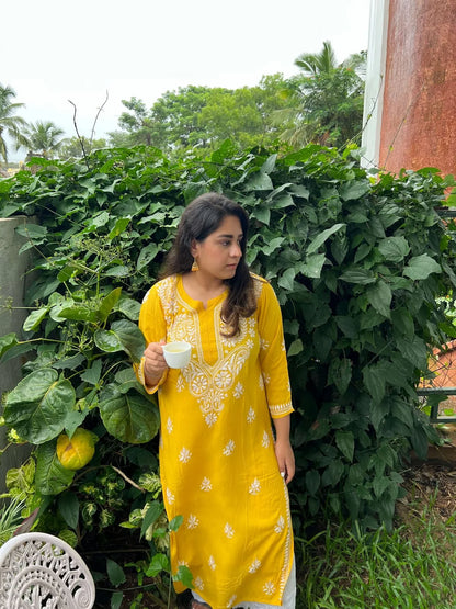 Bano Sunrise Yellow Hand Embroidered Kurta